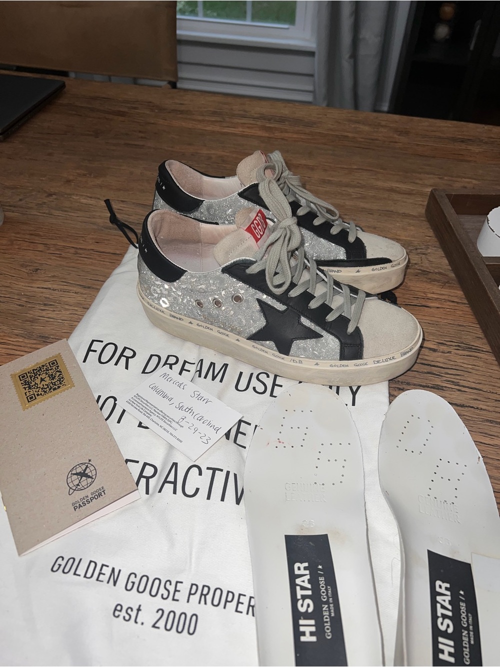 Golden Goose Beige, Black and Red Superstar Sneakers - Picture 7 of 9